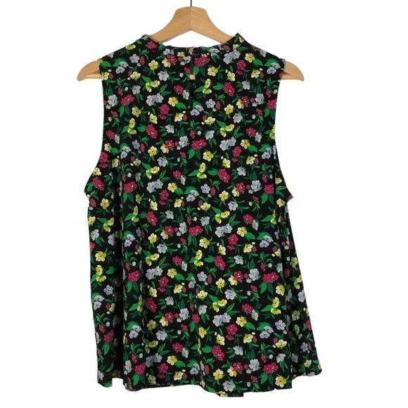 Ann Taylor Floral Smocked Yoke Mixed Media Shell Tank Top L - Picture 3 of 4